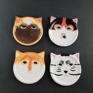 Vintage Ceramic Cat Face Coasters Trinket Dishes Bandwagon 2001